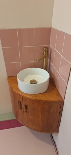 This counter top wash basin was installed on a 70's G Plan corner...