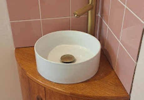 This counter top wash basin was installed on a 70's G Plan corner...